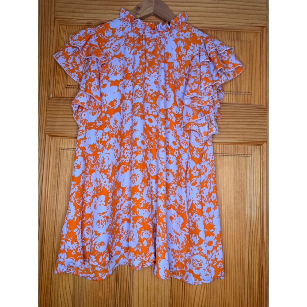 Haptics by Holly Harper Floral Ruffle Sleeve Dress Medium Orange Lavender